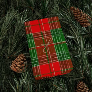 red green plaid wrapping paper holiday wrap tartan gift wrap classic Christmas holiday paper elegant holiday vintage Xmas Scottish plaid