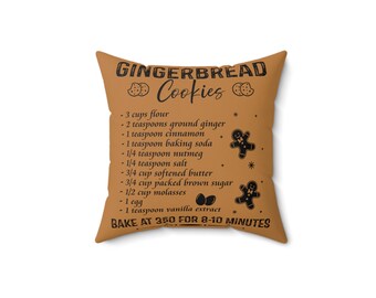 Vintage Gingerbread Cookie Recipe Print Square Pillow Christmas Gingerbread Cookie Christmas Cookie Pillow