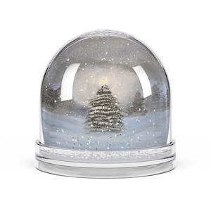 christmas tree snow globe original artwork snowy forest scene glitter water globe acrylic frame unique holiday gift winter xmas decor