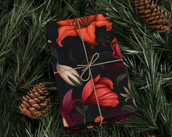 dark floral gothic gift wrap black floral wrapping paper lily design matte gloss moody birthday christmas mothers day thanksgiving decor