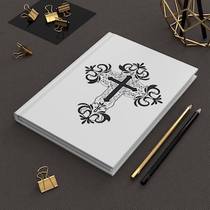 gothic cross hardcover journal black cross white matte writing notebook lined pages custom holiday gift elegant faith diary christmas idea