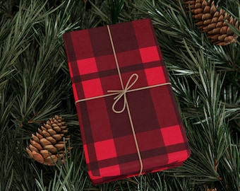 Classic Red Plaid Wrapping Paper Matte Gloss Gift Wrap Roll Vintage Holiday country chic  rustic party packaging fine art  Patterned package