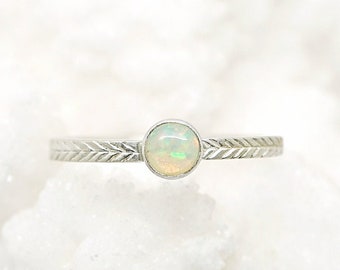 Natural Opal Ring-Genuine Opal Ring-Ethiopian Opal Engagement Ring-Boho Ring-Herringbone Ring-Chevron Ring-Wedding Band
