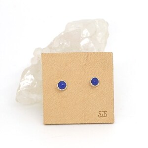 Lapis Earrings in Sterling Silver-modern studs-Lapis Lazuli earrings-simple stone earrings-blue stud earrings-December birthstone earrings