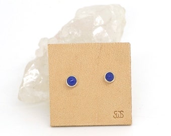 Lapis Earrings in Sterling Silver-modern studs-Lapis Lazuli earrings-simple stone earrings-blue stud earrings-December birthstone earrings