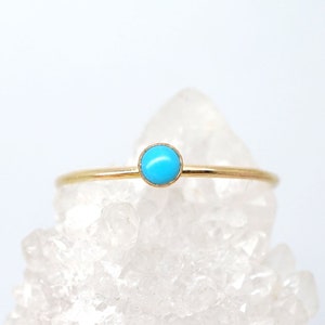 Tiny Turquoise Ring in 14K Yellow Gold Filled-Natural turquoise ring-December birthstone ring-Dainty turquoise ring-Gemstone stacker ring image 1