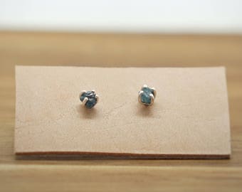 Raw Diamond Earrings in Sterling Silver-Raw stone earrings-Simple blue diamond earrings-April birthstone Earrings-Rough diamond Earrings