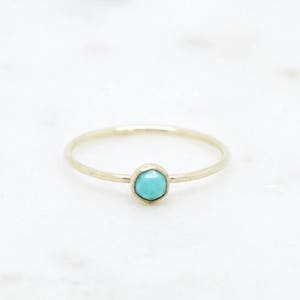 Turquoise Ring in 14K Yellow Gold Filled-Natural turquoise ring-December birthstone ring-Dainty turquoise ring-Gemstone stacker ring image 2