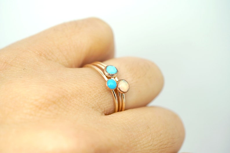 Turquoise Ring in 14K Yellow Gold Filled-Natural turquoise ring-December birthstone ring-Dainty turquoise ring-Gemstone stacker ring image 9