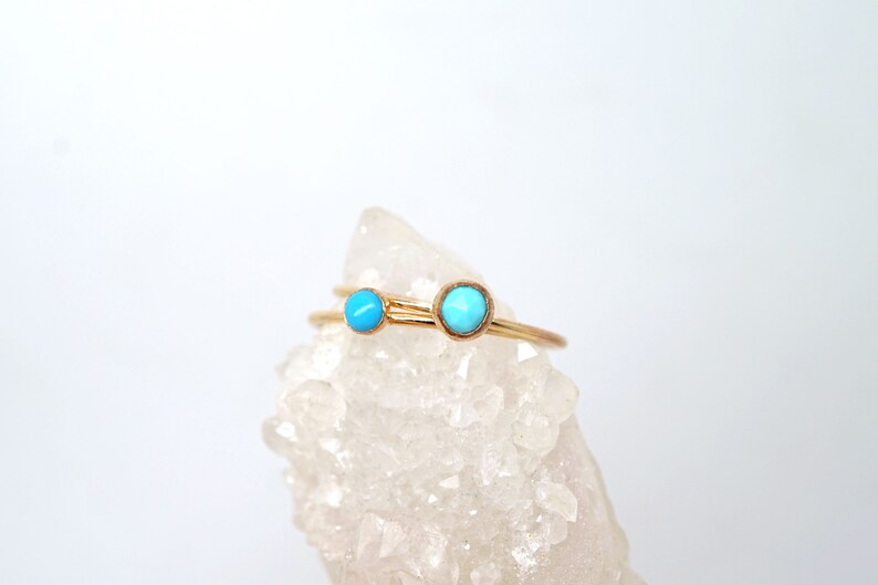 Tiny Turquoise Ring in 14K Yellow Gold Filled-Natural turquoise ring-December birthstone ring-Dainty turquoise ring-Gemstone stacker ring image 5