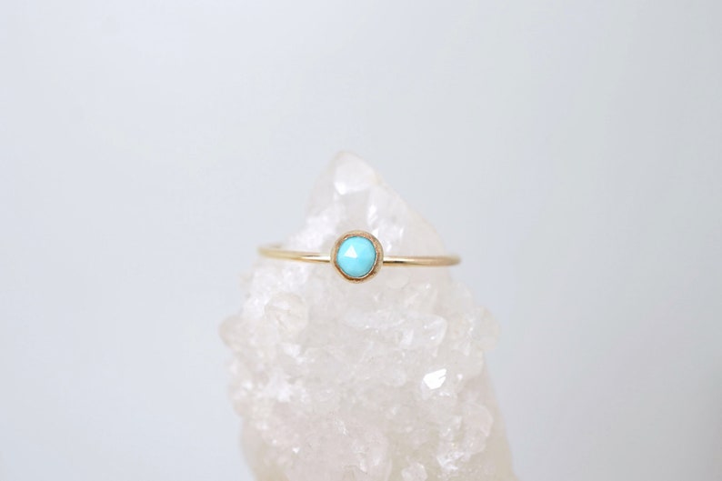 Turquoise Ring in 14K Yellow Gold Filled-Natural turquoise ring-December birthstone ring-Dainty turquoise ring-Gemstone stacker ring image 1