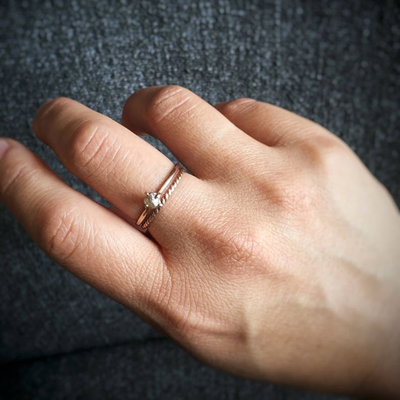 Raw Diamond Ring in 14K Rose Gold Filled-rough diamond ring-engagement ring-champagne diamond ring-BOHO engagement ring image 4