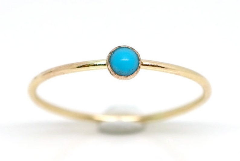 Tiny Turquoise Ring in 14K Yellow Gold Filled-Natural turquoise ring-December birthstone ring-Dainty turquoise ring-Gemstone stacker ring image 3