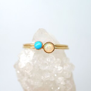 Tiny Turquoise Ring in 14K Yellow Gold Filled-Natural turquoise ring-December birthstone ring-Dainty turquoise ring-Gemstone stacker ring image 6