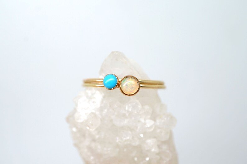 Tiny Turquoise Ring in 14K Yellow Gold Filled-Natural turquoise ring-December birthstone ring-Dainty turquoise ring-Gemstone stacker ring image 6