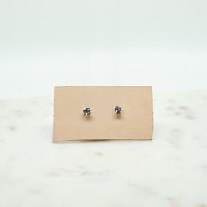 Raw Diamond Studs in Sterling Silver-Rough diamond earrings-Black diamond studs-April birthstone-BOHO diamond studs-conflict free diamond