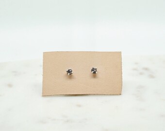 Raw Diamond Studs in Sterling Silver-Rough diamond earrings-Black diamond studs-April birthstone-BOHO diamond studs-conflict free diamond