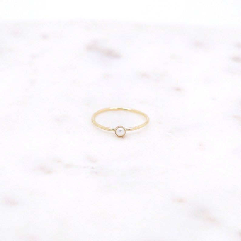 Pearl Ring in 14k gold filled-Pearl ring gold-Genuine pearl ring-Pearl engagement ring-June birthstone ring-Tiny pearl ring-Dainty ring image 1