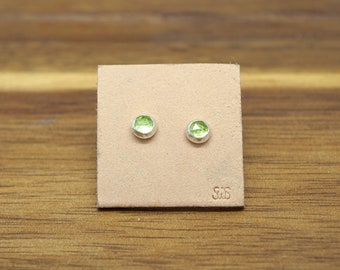 Simple Peridot Stud Earrings-Sterling Silver Peridot Earrings-Faceted Peridot Earrings-August Birthstone Earrings-Minimal Birthstone Jewelry