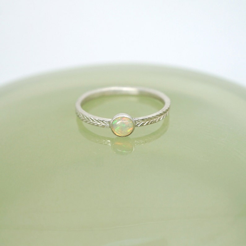 opal engagement ring, opal cabochon ring, opal silver ring, dainty opal ring, opal stacking ring, October birthstone ring, opal birthstone ring, hand engraved opal ring,