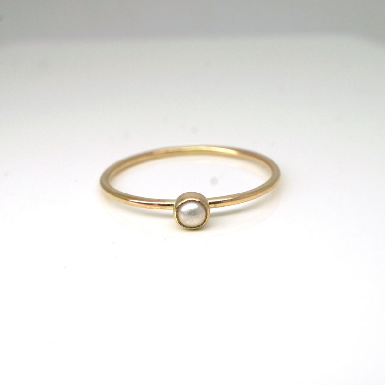 Pearl Ring in 14k gold filled-Pearl ring gold-Genuine pearl ring-Pearl engagement ring-June birthstone ring-Tiny pearl ring-Dainty ring image 2