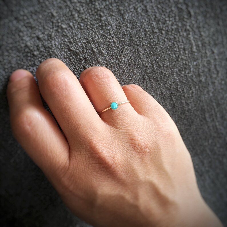 Turquoise Ring in 14K Yellow Gold Filled-Natural turquoise ring-December birthstone ring-Dainty turquoise ring-Gemstone stacker ring image 8