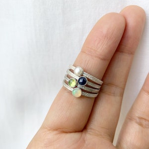 opal engagement ring, opal cabochon ring, opal silver ring, dainty opal ring, opal stacking ring, October birthstone ring, opal birthstone ring, hand engraved opal ring,