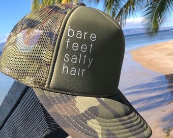 Bare Feet Salty Hair Womens Green Camouflage Foam Trucker Hat
