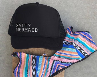 Salty Mermaid Black Foam Trucker Hat For Women.