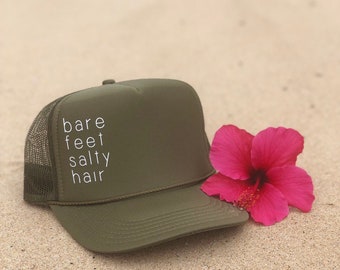 Bare Feet Salty Hair Olive Green Foam Trucker Hat