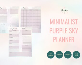 Minimalist Purple Sky Digital and Printable Daily, Weekly, and Monthly Planner Bundle