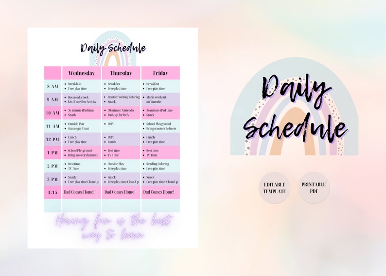 Daily Routine For Nanny EDITABLE - Baby Sitter Nanny Information Bundle - Rainbow Daily Routine ...