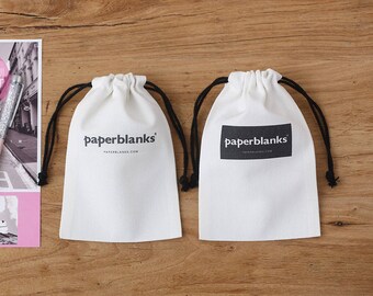 set of 50 personalized LOGO printed Custom white bag cotton canvas drawstring pouches gift packaging cosmetic bag jewelry packaging bag