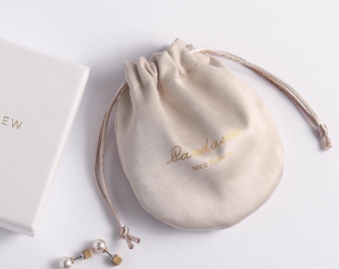 50 personalized silkscreen print logo half round drawstring pouch custom Jewelry bags suede bag skincare products packaging bag pouches