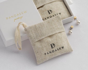 50 Personalized Linen Bags Fabric Bags Custom Logo Printed jewelry package Bags earring necklace package supply bulk