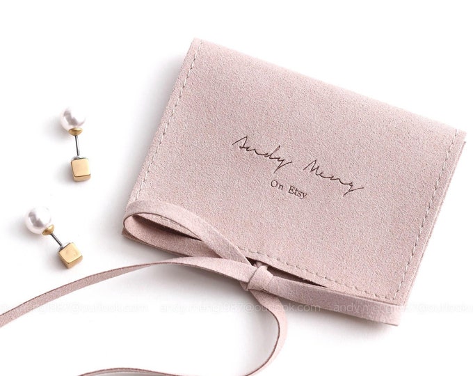50pcs Dark pink personalized jewelry packaging pouch custom logo envelope bag chic small envelope pouch mircrofiber jewelry pouch bags