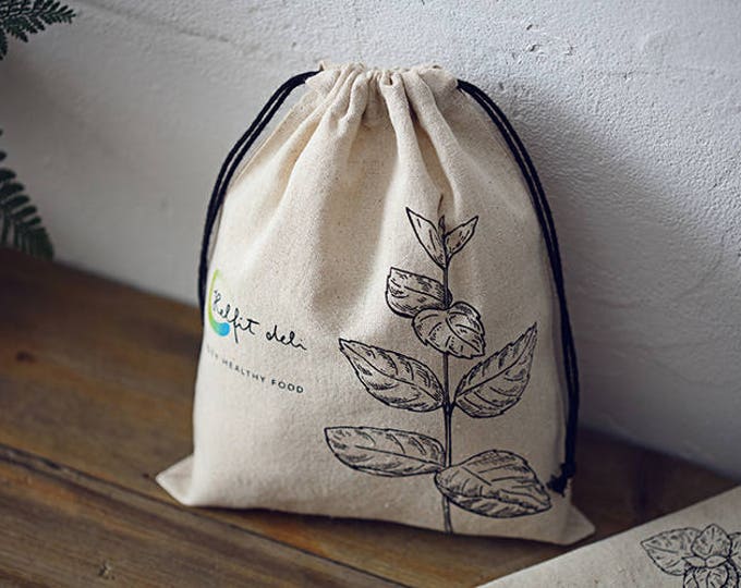 50 Personalized Cotton Linen Bags Drawstring Fabric Bags Custom logo Printed Gift Bags Jewelry packaging Pouches bag