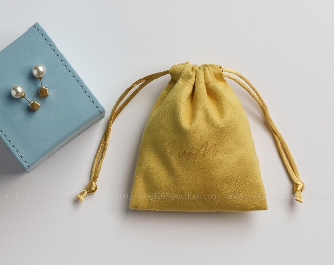 50 jewelry packaging bags personalized logo print drawstring bags custom pouches chic wedding favor bags Yellow flannel bags