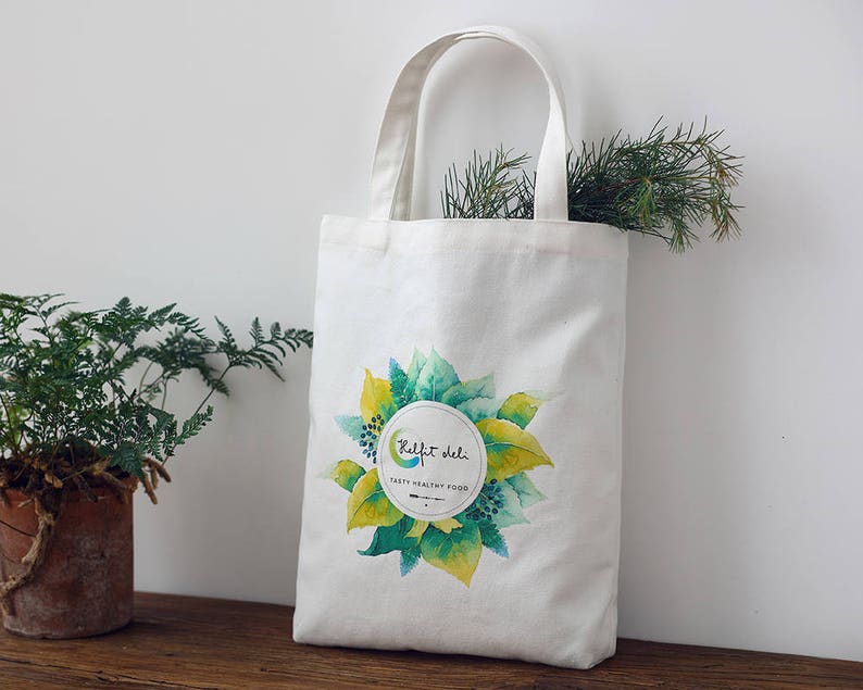 white cotton fabric shopping bag with colors logo