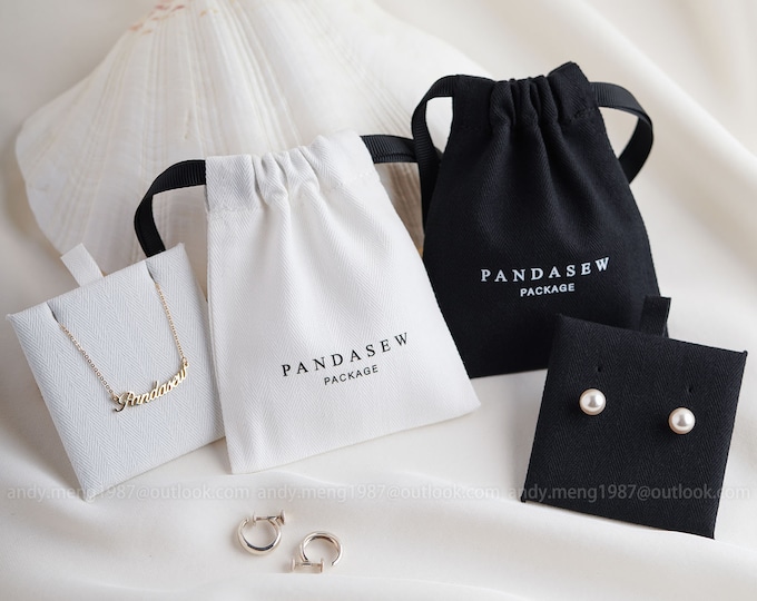 50 sets bags and pads, jewellery packaging idea, herringbone pouch, pad with custom logo used for necklace earrings and bracelet