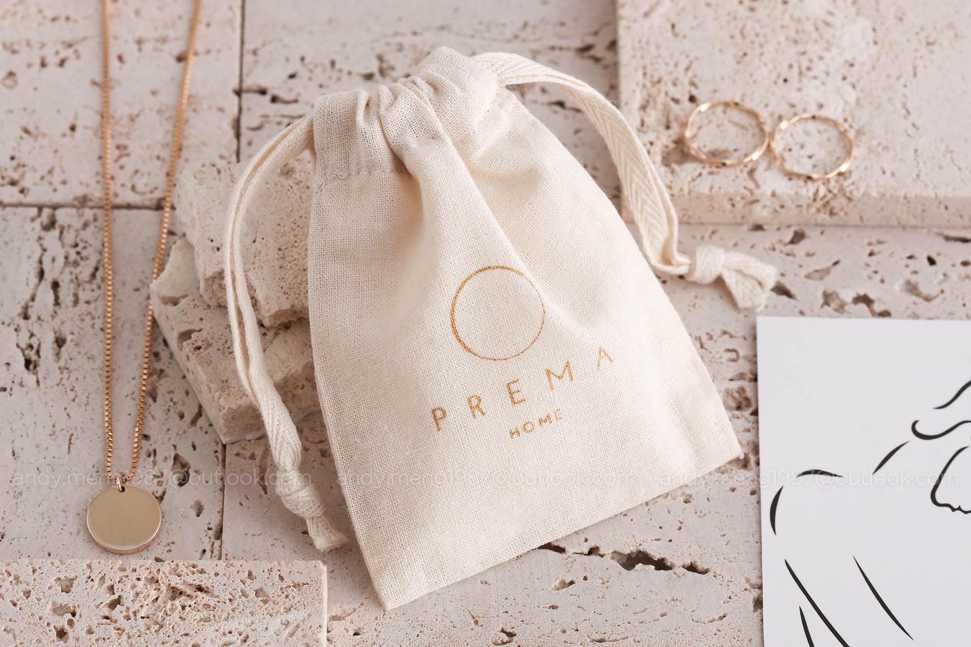 50pcs Custom Cotton Bag Jewelry Pouch Personalized LOGO Craft Package  Sachet Cosmetic Gift Jewelry Packaging Pouch Single Side String 