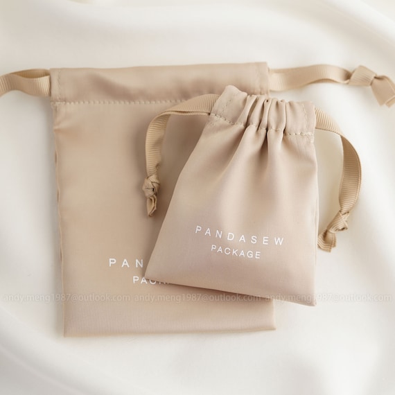 50 Khaki dense Satin Drawstring Bags: Custom Logo Storage Pouch