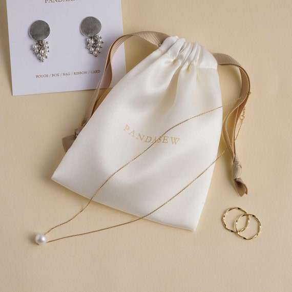 White Leatherette Jewelry Pouch with Drawstring