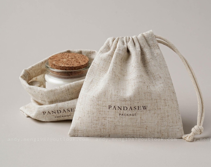 100 Custom Linen Drawstring Bags: Personalized Logo, Jewelry Gift Pouches