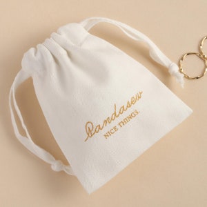 50pcs herringbone twill cotton pouch custom jewelry package pouch with Logo printed personalized package bag for craft jewelry products White