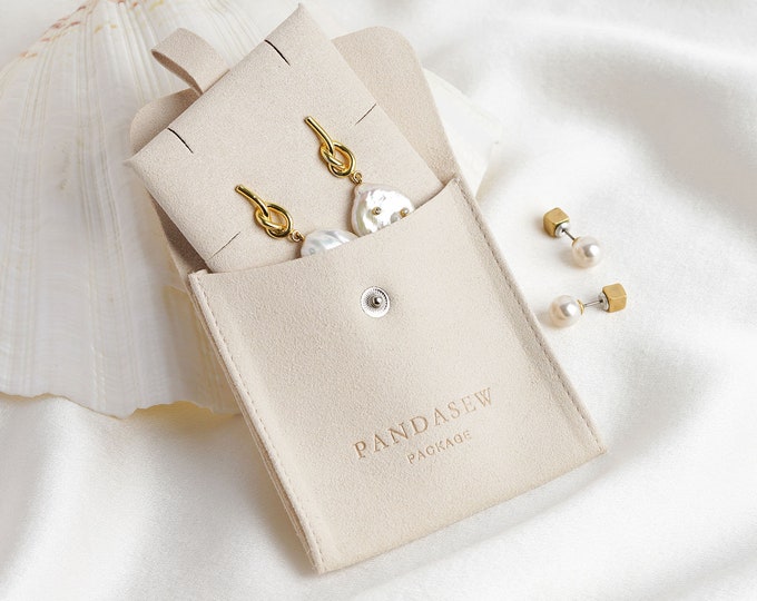 50 set custom jewelry package pouch bag  with insert card Logo printed small earrings necklace  packaging bags with button wholesale