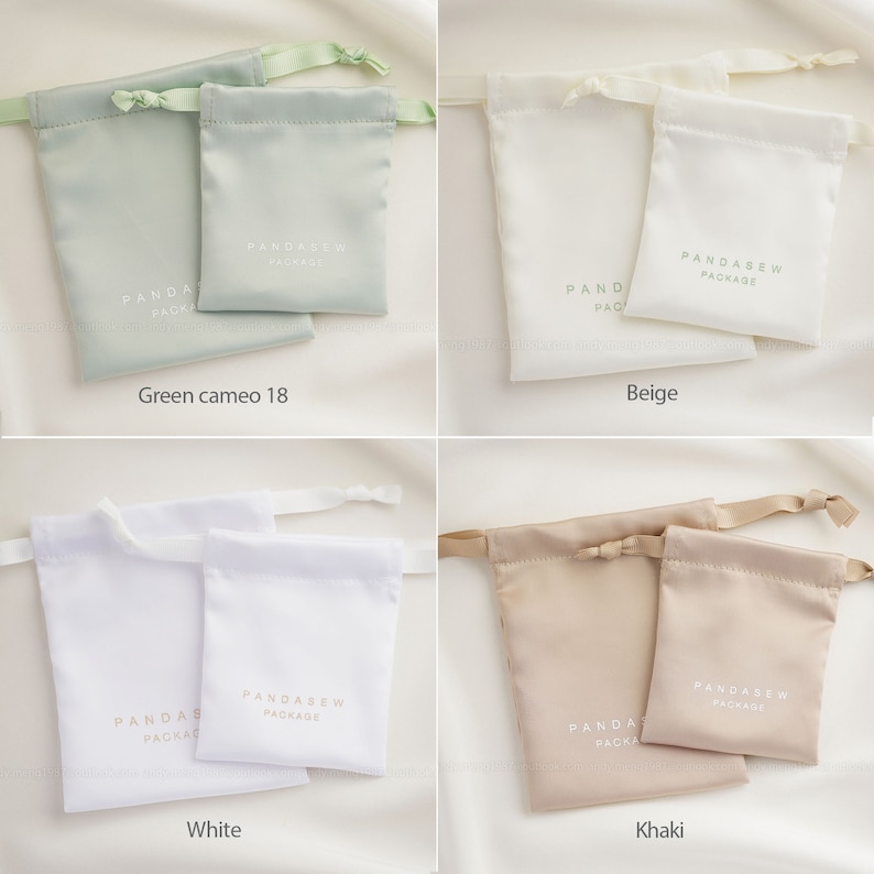 green/beige/white/khaki colors for dense thick satin bags, custom jewelry package