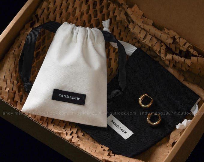 50pcs customized 8oz Cotton canvas bags with label personalized logo jewelry packaging pouch chic bag gift package pouch