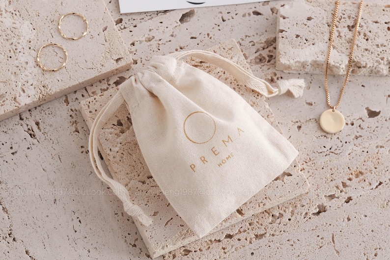 50 sac à bijoux sac en coton avec cordon de serrage personnalisé pochette à bijoux LOGO personnalisé nom savon bougie Sachet cosmétique emballage cadeau sacs présents image 6