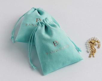 100 custom deboss logo print drawstring bags custom jewelry package bags pouches skincare product bags velvet earring package pouch Green